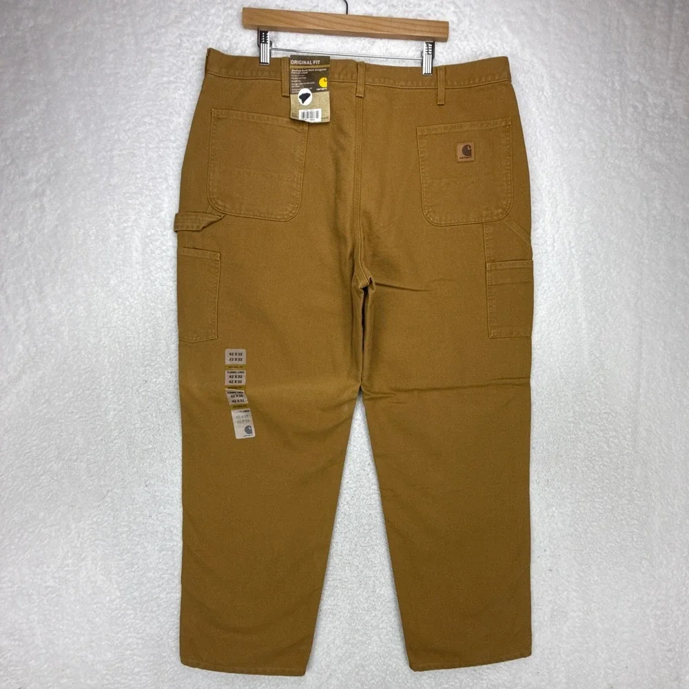 Carhartt B111 BRN Washed Duck Work Dungaree Flannel Lined Brown 42x32 NWT Pants‎